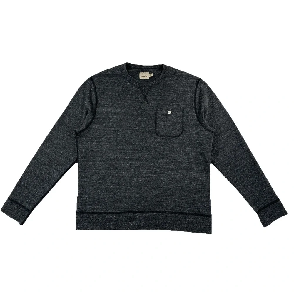 Flint & Tinder French Terry Pocket Crew‎ Sweatshirt Dark Gray USA Men's Large